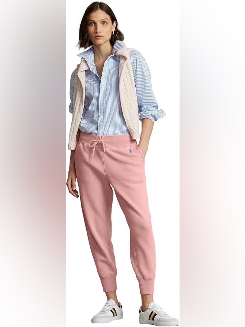 Ralph Lauren Dusty Pink Double-Knot Jacquard Jogger Pants with Embroidered Pony
